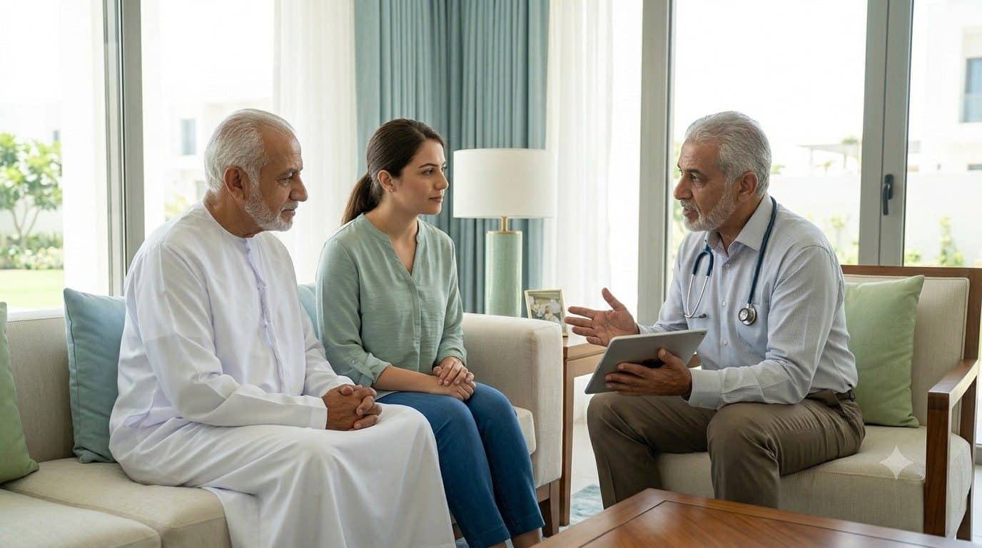 Physician consulting with a patient during a home visit