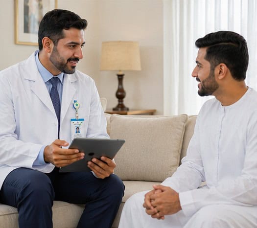 Saudi German Health nurse caring for a patient recovering at home